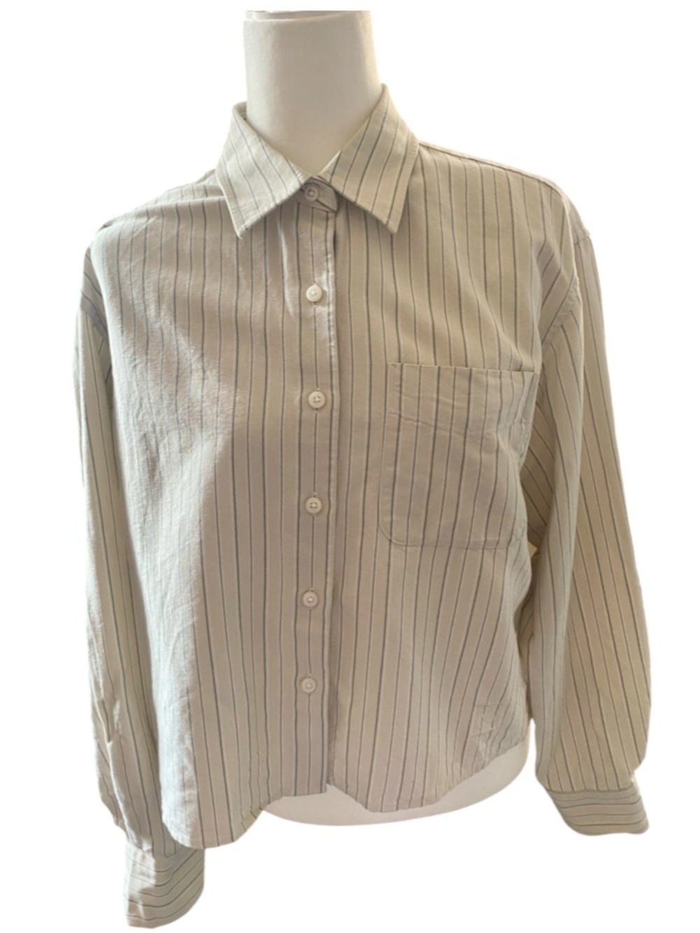 JW Anderson x Uniqlo Boxy Cropped Pinstripe Button Down Oxford Shirt Beige Small